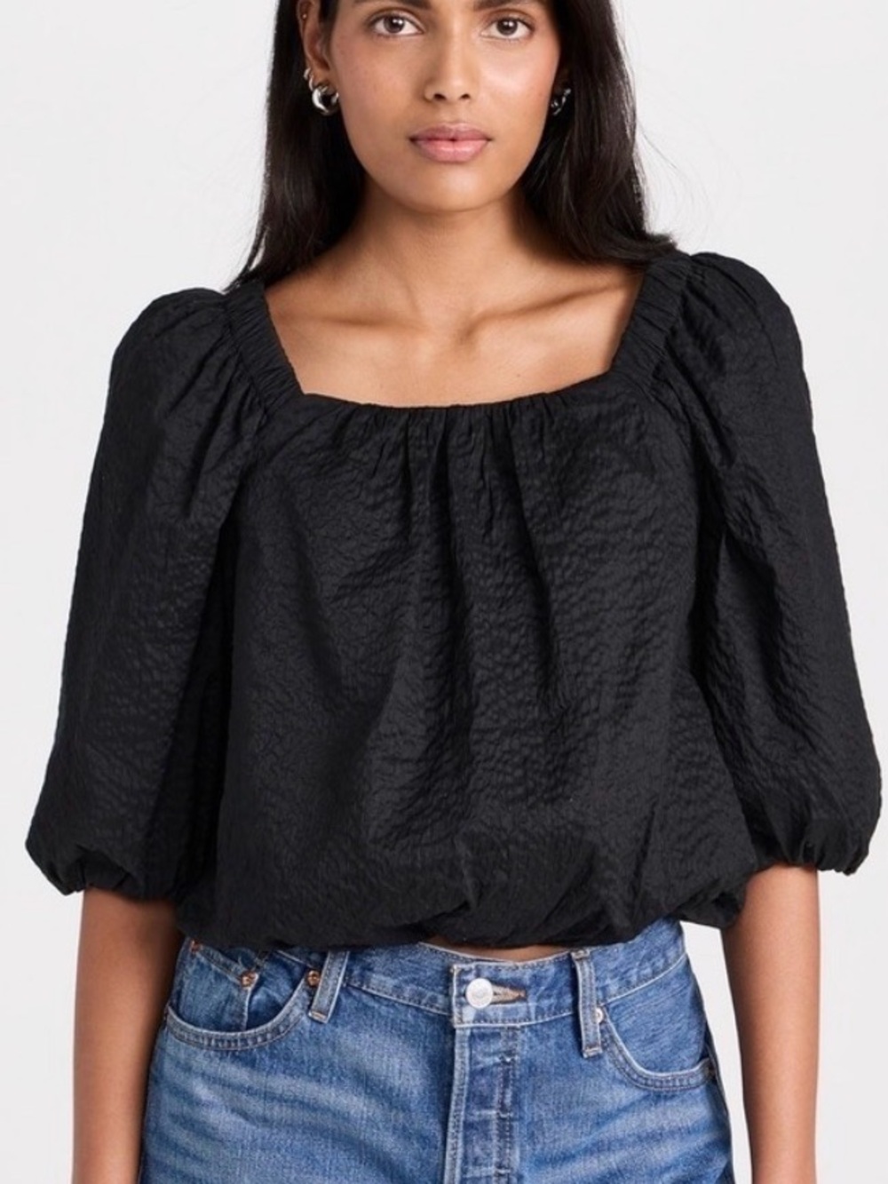 NWOT AYR Black The Midsummer Top Crinkle Cotton Blouse